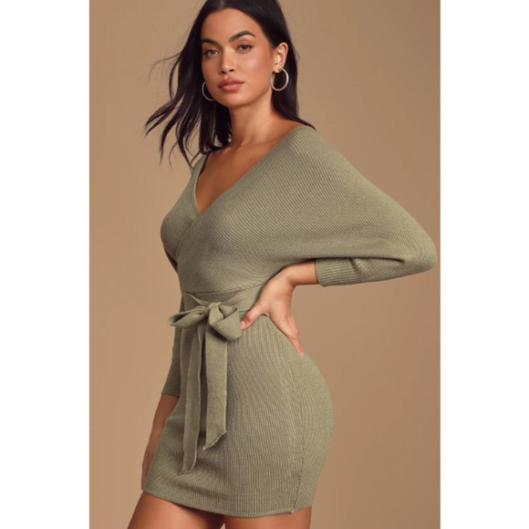 Lulu's Modena Sweater Dress Sage Green Dolman Sleeve Bodycon NWT S - Picture 3 of 7
